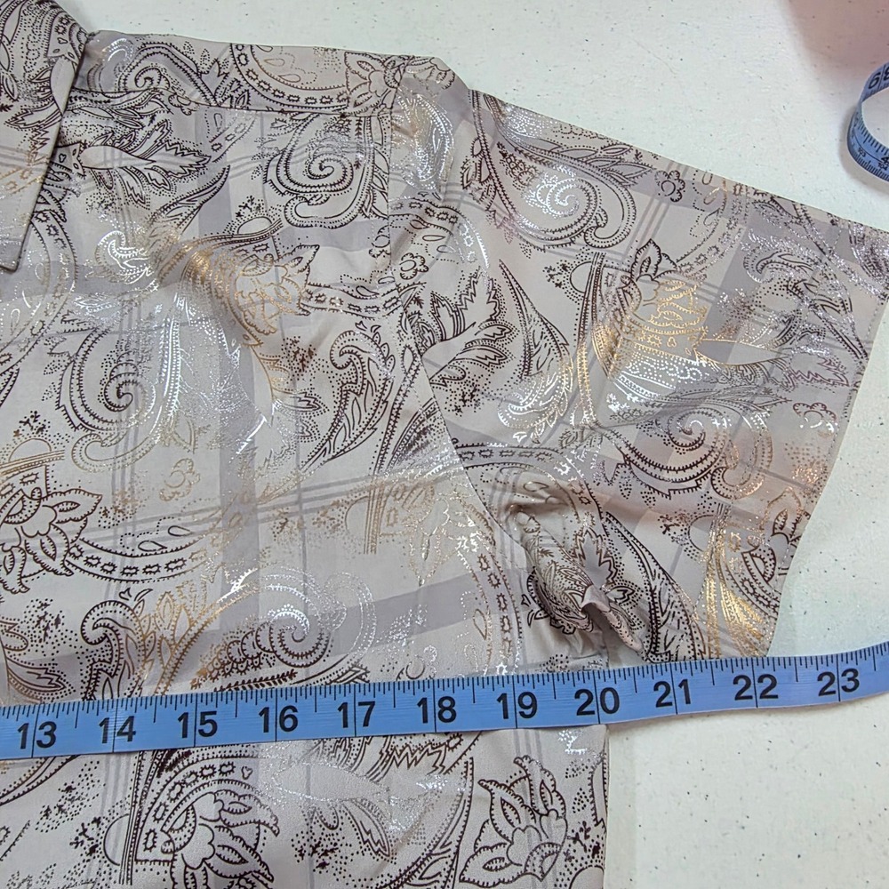American Breed Mens Smart Shirt Short Sleeve Metallic Paisley Beige Gold Small - Picture 8 of 10